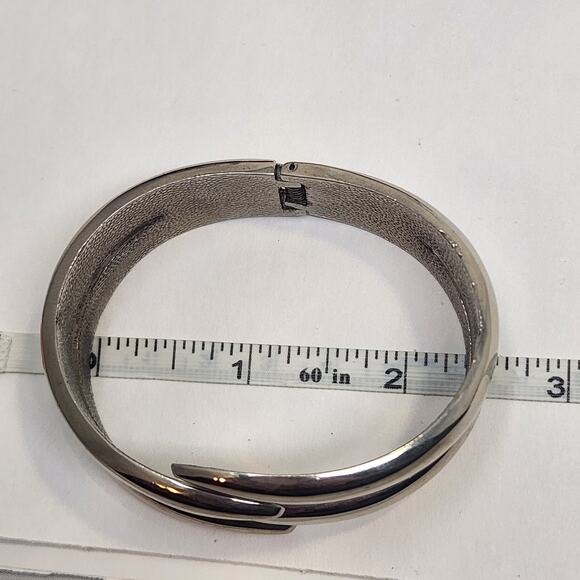 Sterling Silver 925 Mexico Hinged Cuff Bracelet Modernist Edgy Statement Chunky - Picture 6 of 7